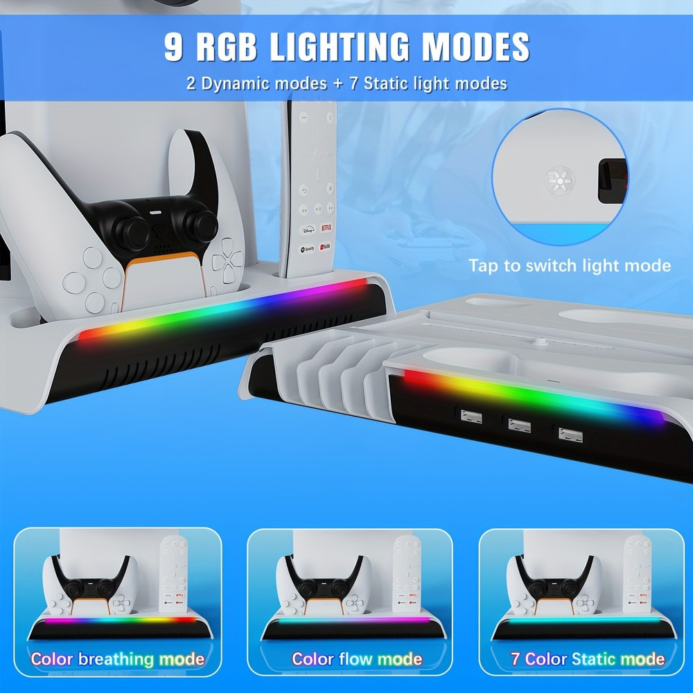 For PS5 SLIM Controller Charger Cooling Fan Type-C Charging Base + Headset Mount