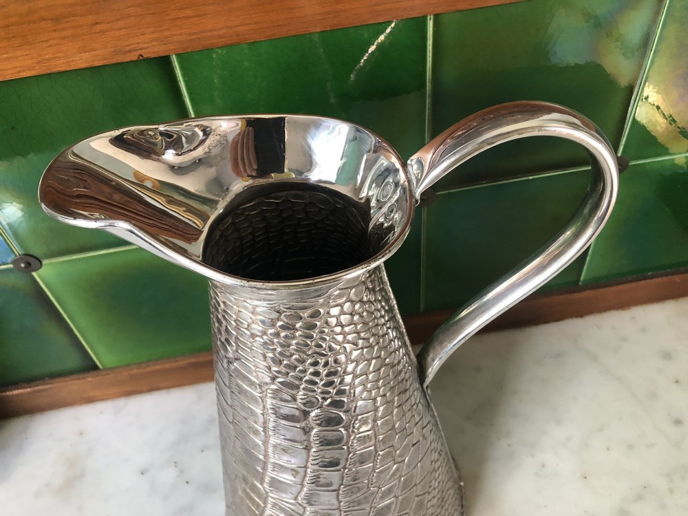 Antique C1910 JS & SB Old English Silver Plate Lizard Crocodile Pitcher