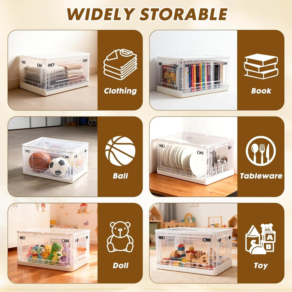 72 QT Clear Storage Bin W/ 5-Sided Open Lid Stackable Plastic Storage Bins For