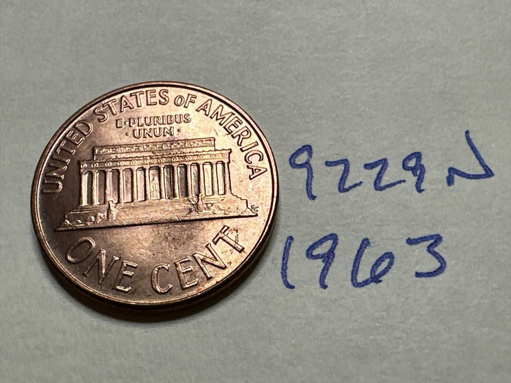 1963 Lincoln Memorial Cent Penny 9229N