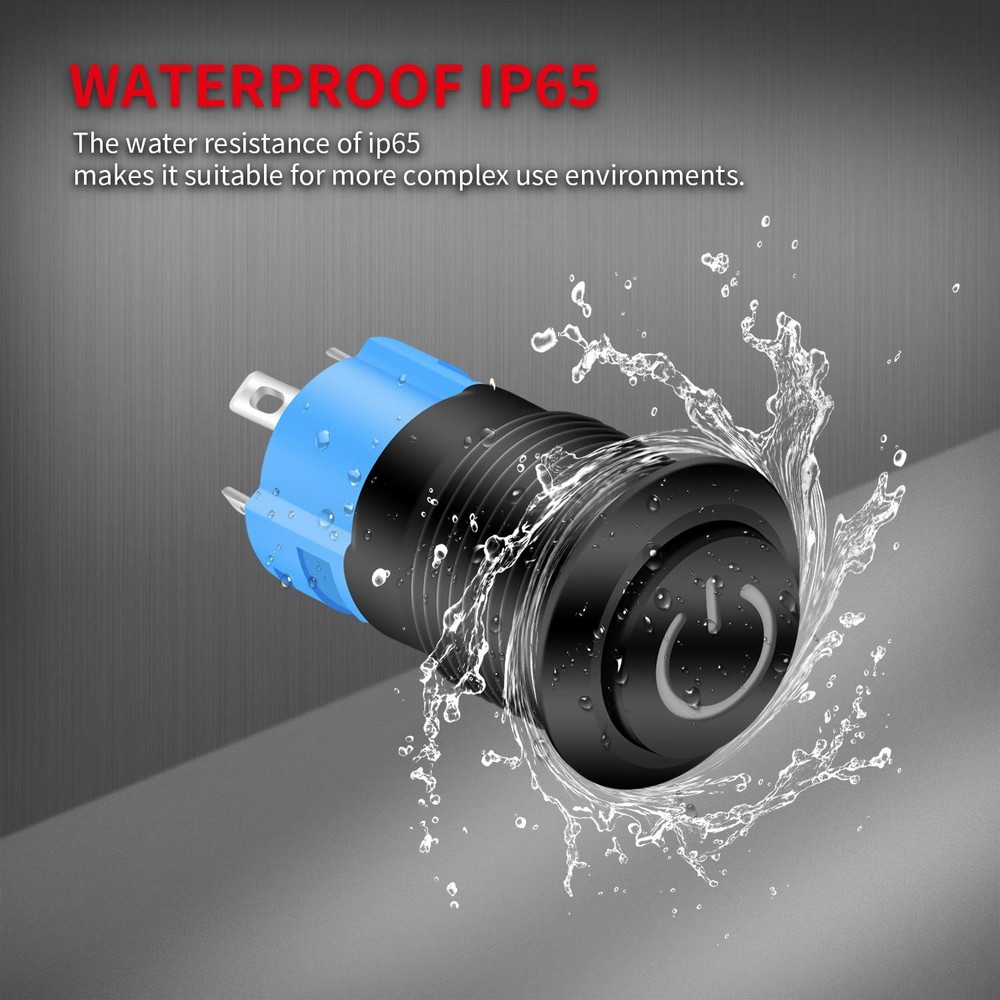 6pcs 12V Latching Push Button Switch LED Blue 12mm Power Button Waterproof ON...