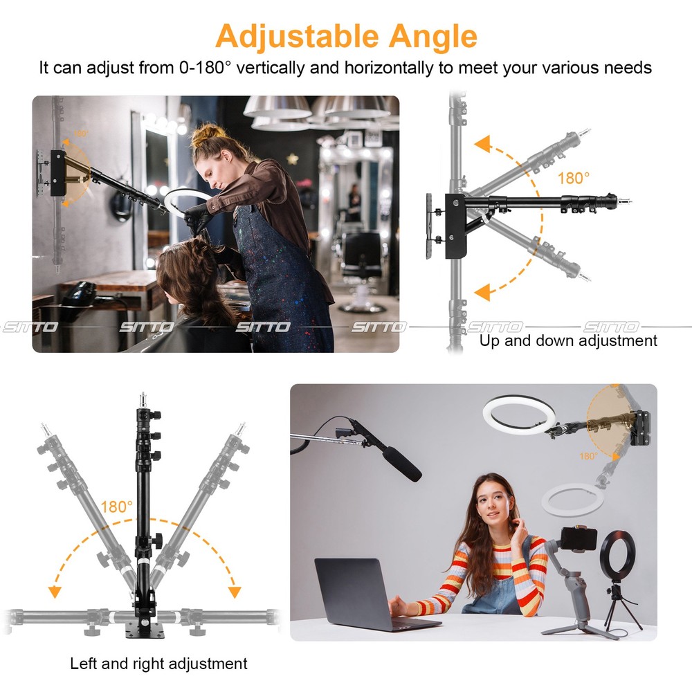 2x 43" Triangle Wall Mount Boom Arm Stand Adjustable For Extensions Ring Light