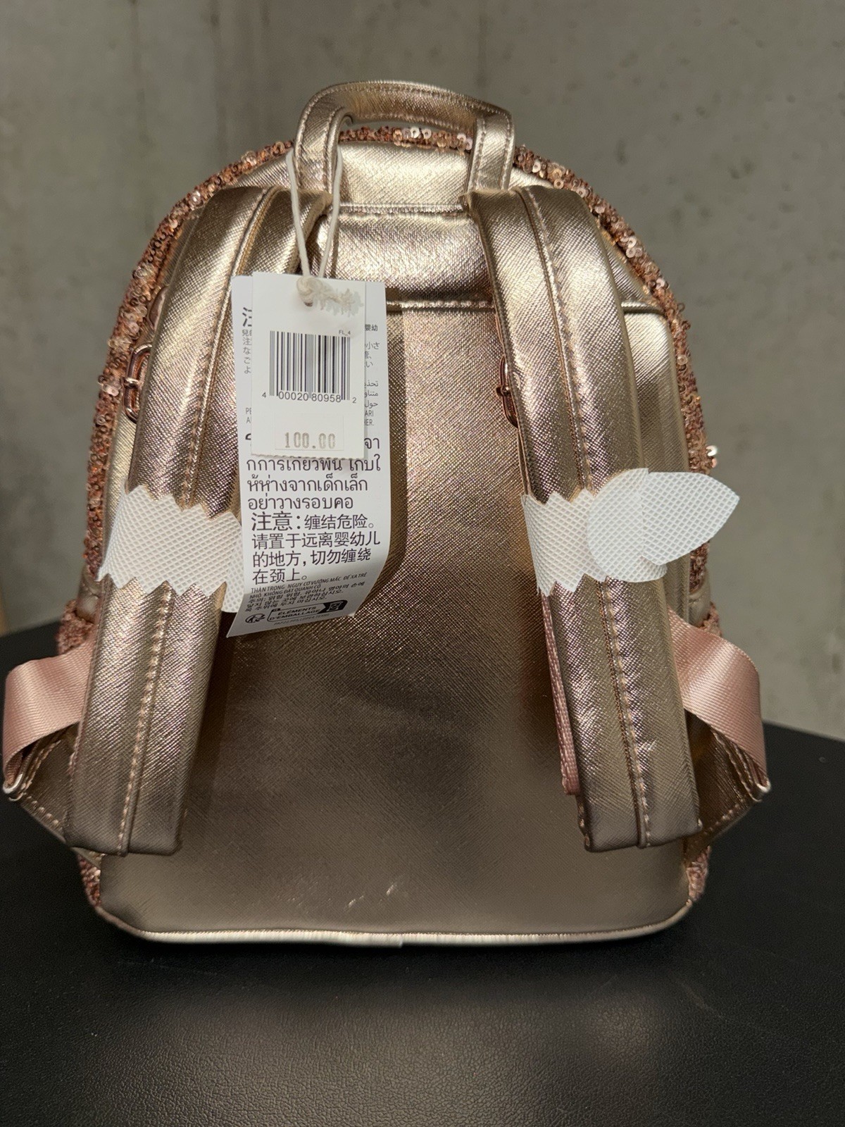 Loungefly Disney Minnie Mouse Rose Gold Sequin Mini Backpack Handbag