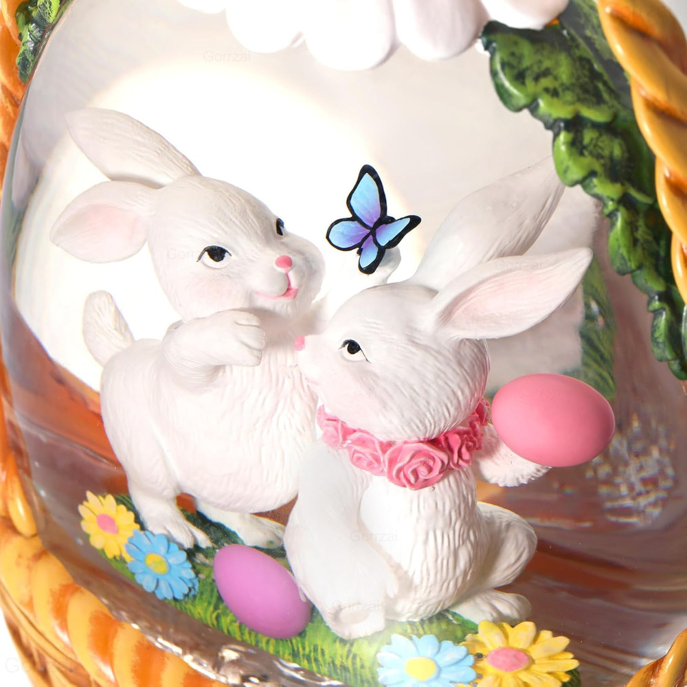 Easter Snow Globe Lantern Lighted Easter Bunny Eggs USB Battery Timer Glitter