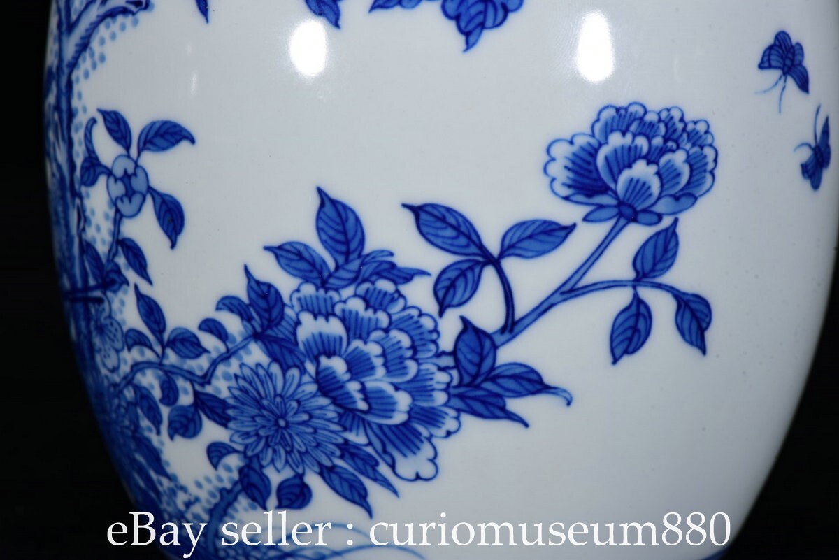 5.2" Chinese Qing Dynasty Blue White Porcelain Bird Flower Pattern Lid Pot Jar
