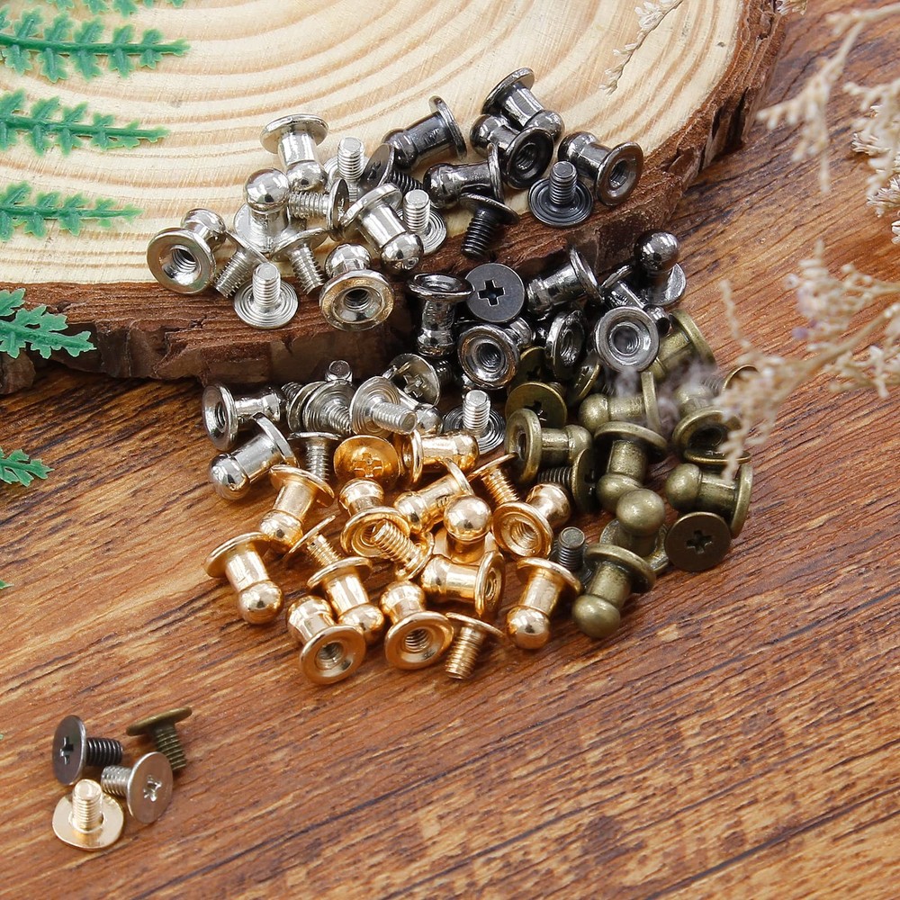 100Set 5mm Round Head Button Studs Solid Button Stud Screw Leather Button Riv...