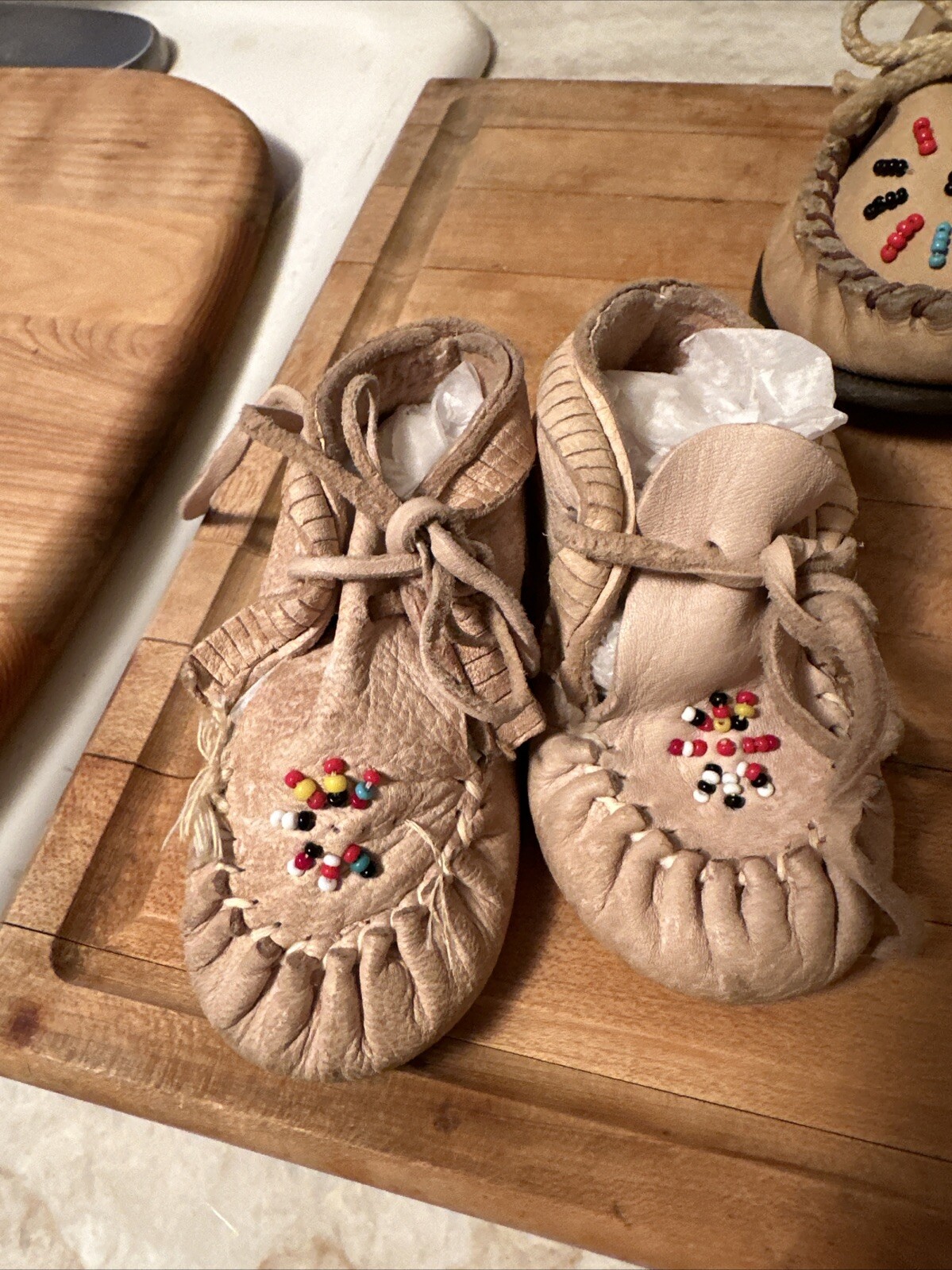 3 Pair Vintage Native Indian moccasins leather beads toddler Western Decor