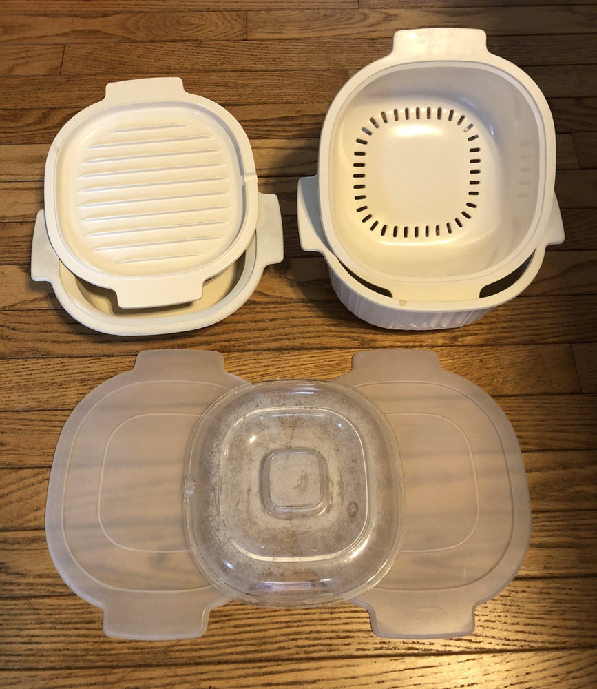 Vintage Rubbermaid Microwave Cookware 7 Pc Set Stackable Complete Beige