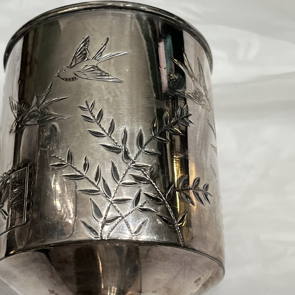 Rogers & Bro. Silver Goblet Triple Plate #206 Flowers Birds Initials LE