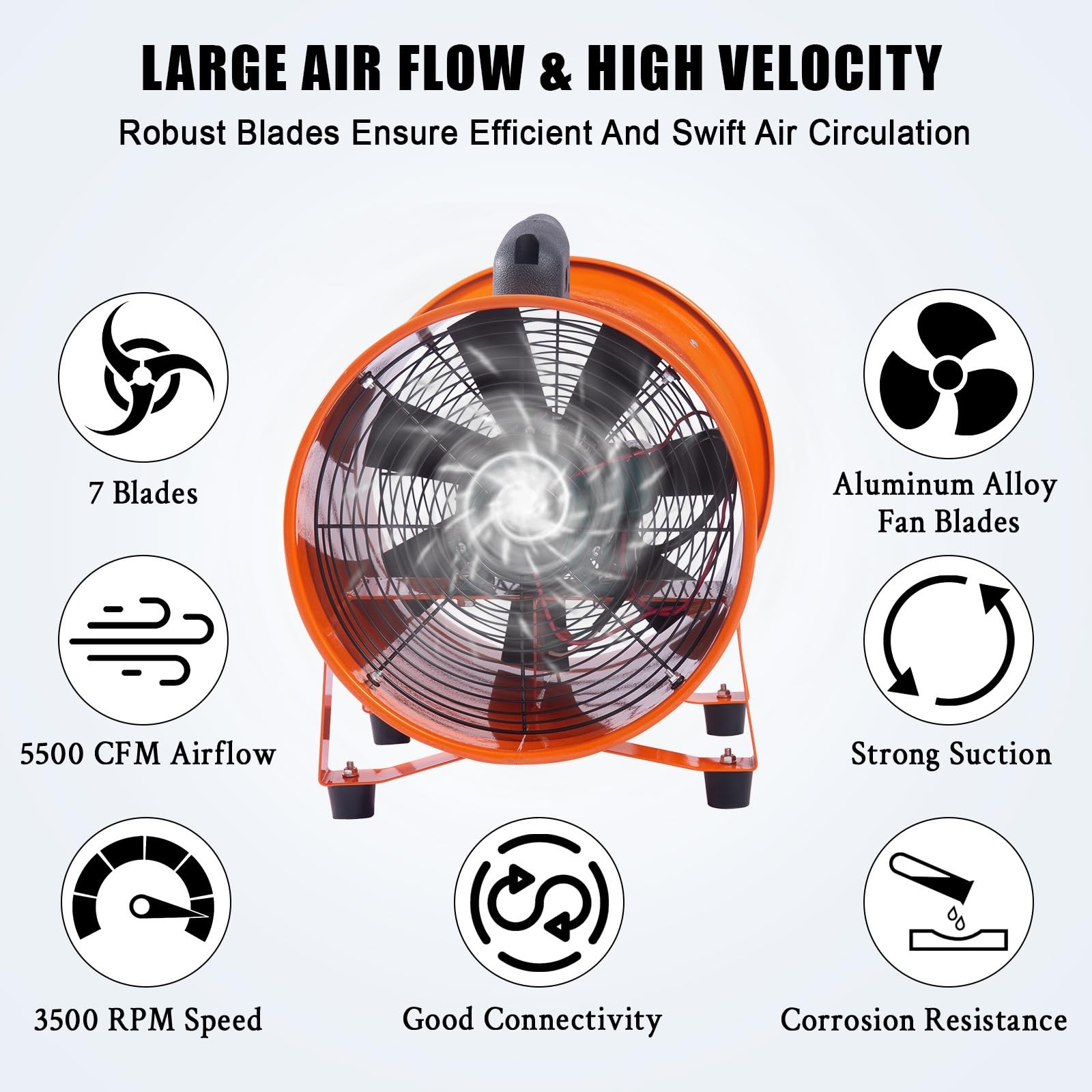 16 Inches 3500 CFM Utility Blower Exhaust Fan with 32.8 FT Duct