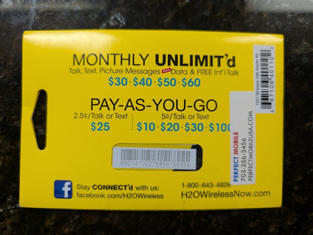 h2O Wireless SIM Starter Kit SIM Card