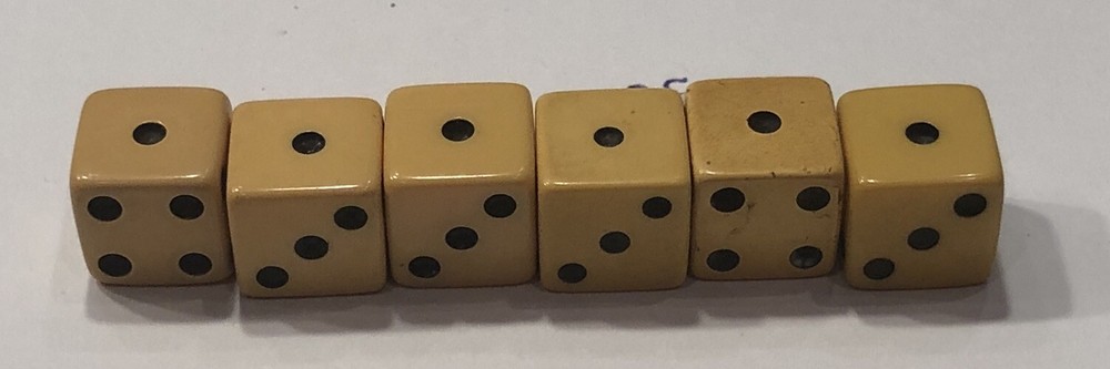 Three Pair Butterscotch Bakelite 1/2” Vintage Dice (Tested)