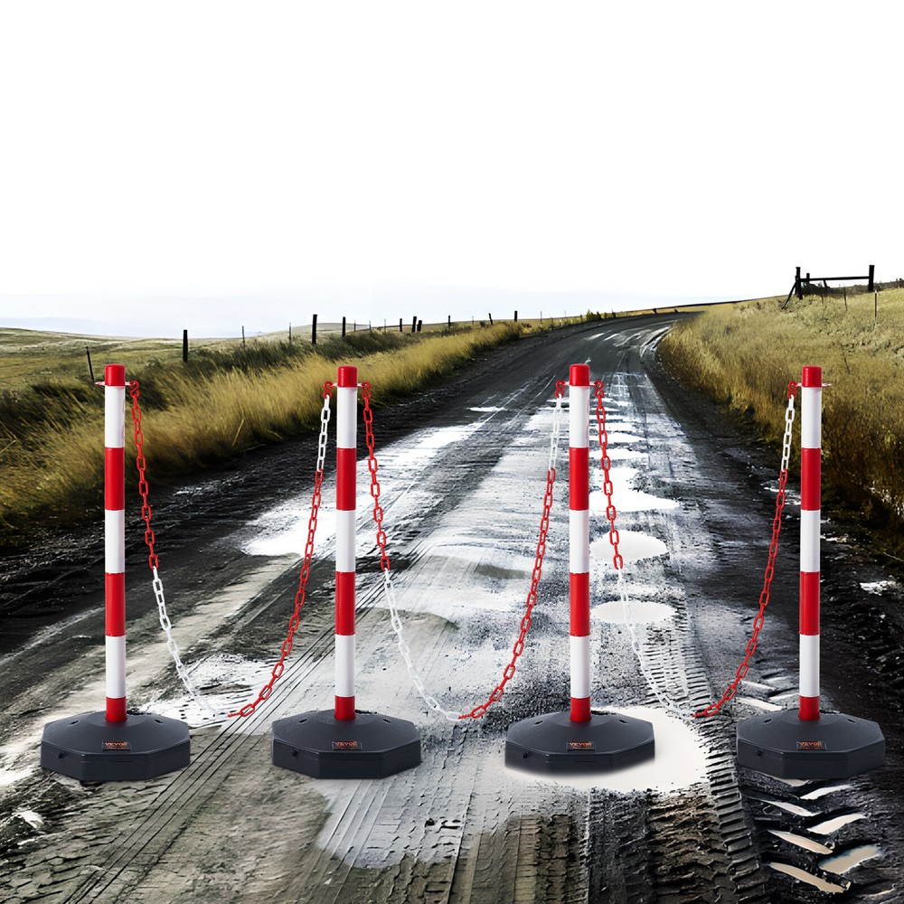 VEVOR 4PCs Traffic Delineator Post Cones with Fillable Base 8FT Chain Adjustable