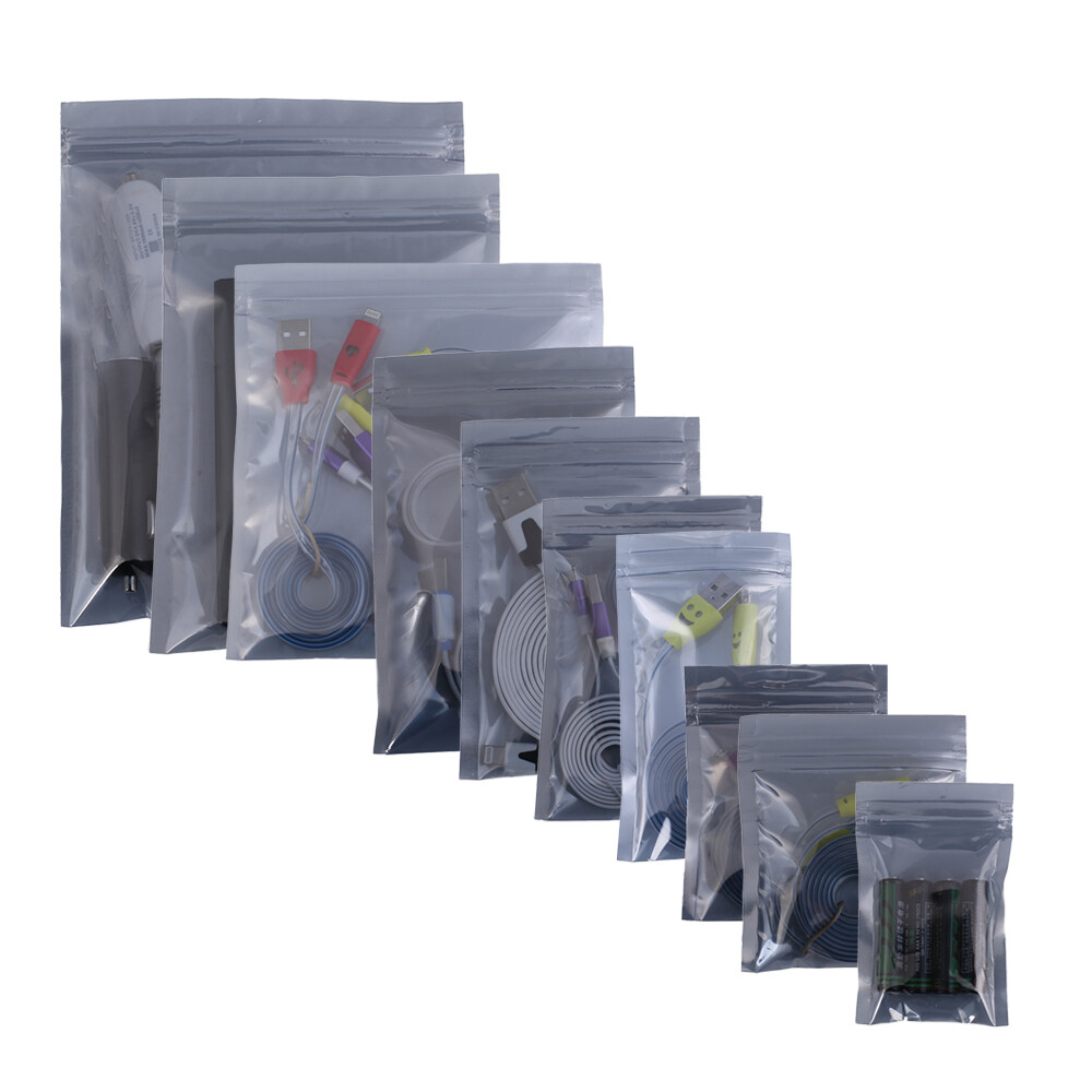 100 pcs Translucent Gray Moisture Blocking Flat Zip Lock Pouch in Many Sizes