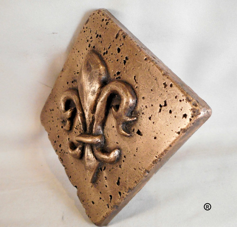 Bronze Fleur d' Lis Diagonal 4"X4" Decorative Wall Tile