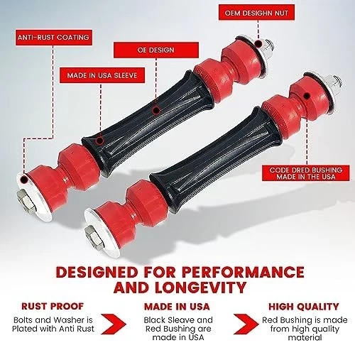 4PC Front Sway Bar Stabilizer Link Kit + CODE RED Front Link & Bushing Kit