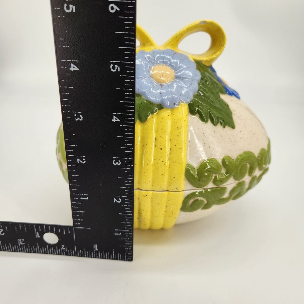 Vintage 1970s Atlantic Mold Hand Painted Ceramic Easter Egg Candy Dish Bow Daisy