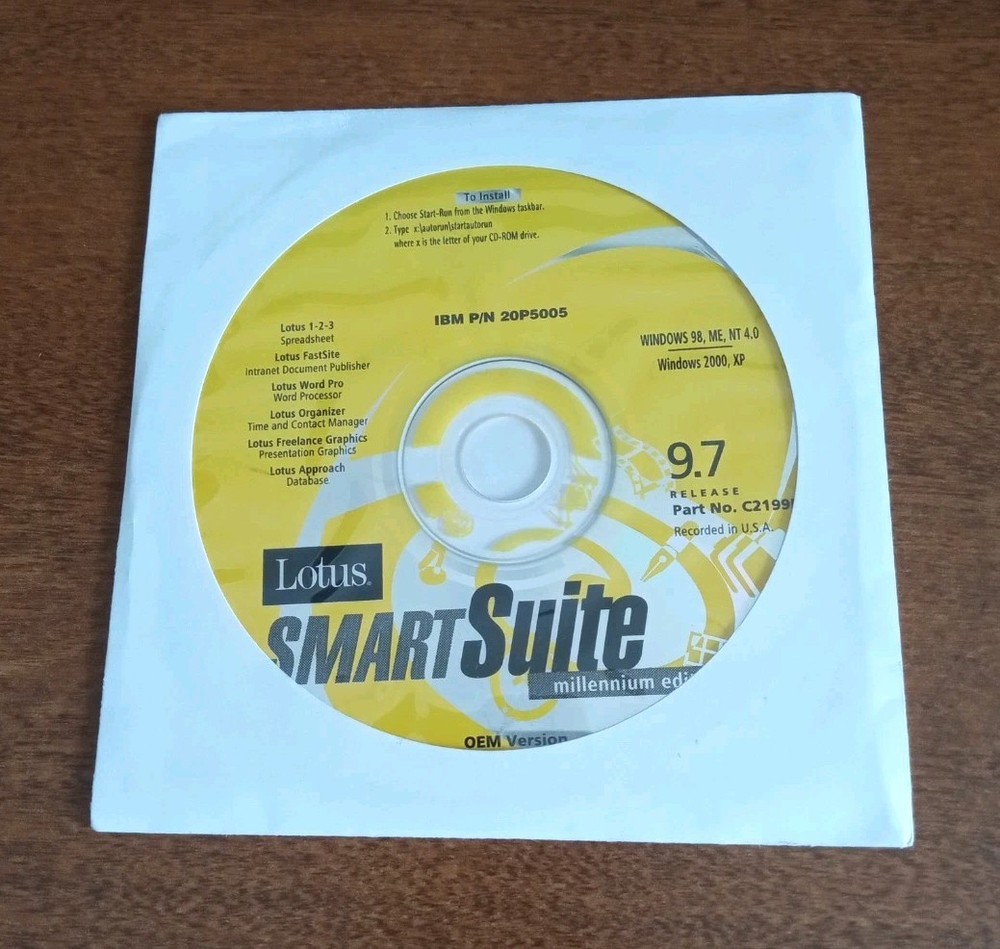 Lotus SmartSuite 9.7 Millennium Edition Software CD Windows 7/XP/2000/98