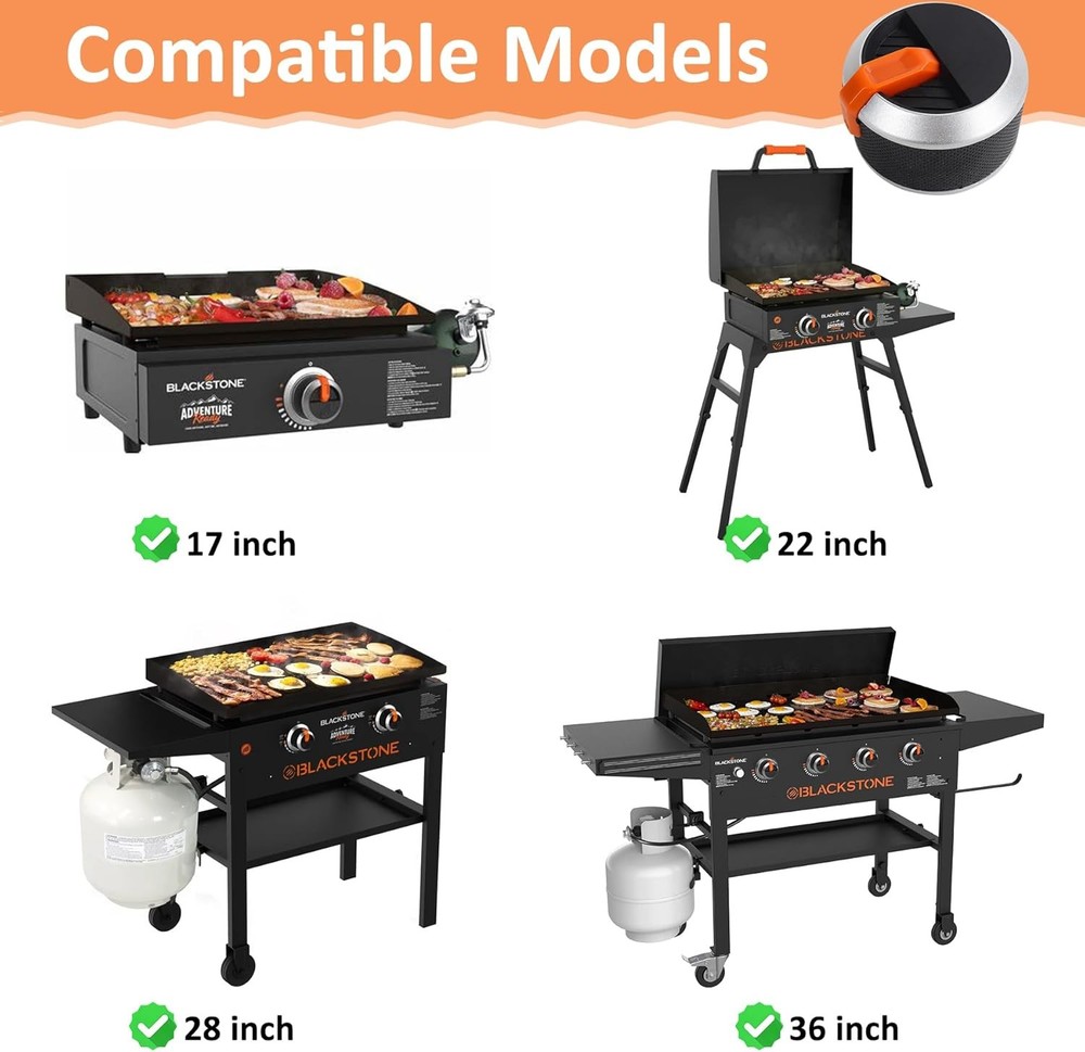 Gas Griddle Grill Orange Knobs Replacement for Blackstone, 2 Burner Control Knob