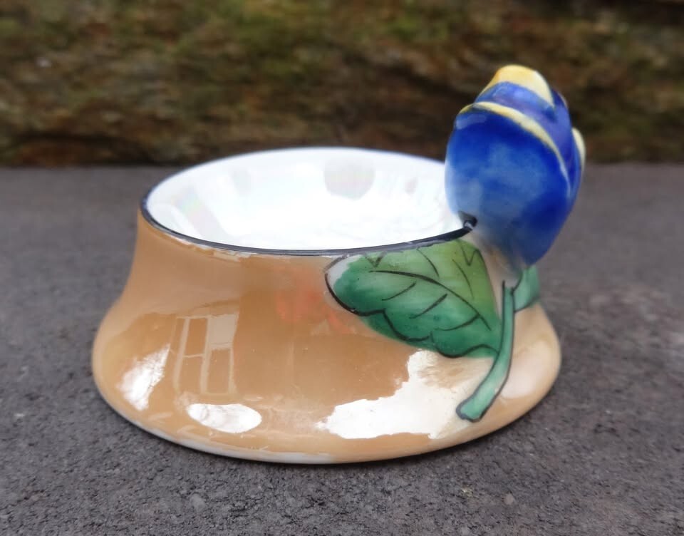 Noritake Handpainted Open Salt Dip, Cellar, Dish w/Blue Rose!