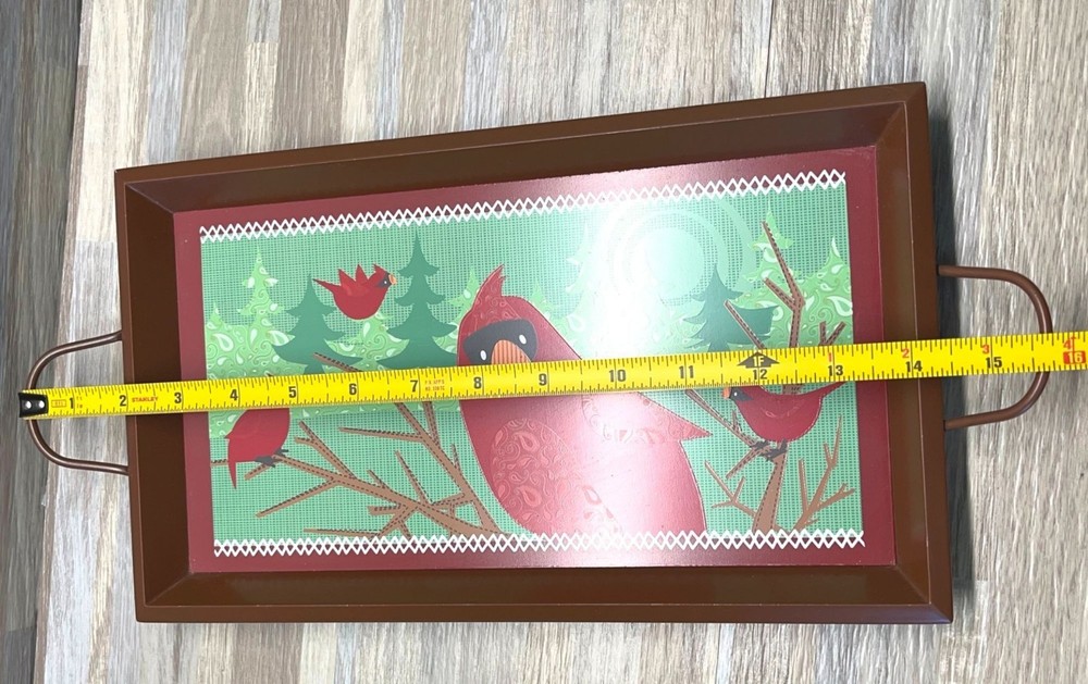 Gund Cardinal Bird Serving Tray Rectangular with Handles Christmas Decor