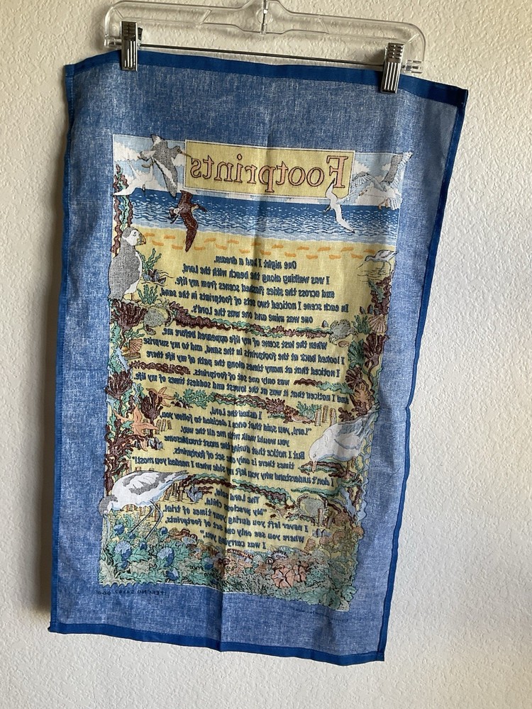 Footprints Elgate Poem Kitchen Towel Blue Beach