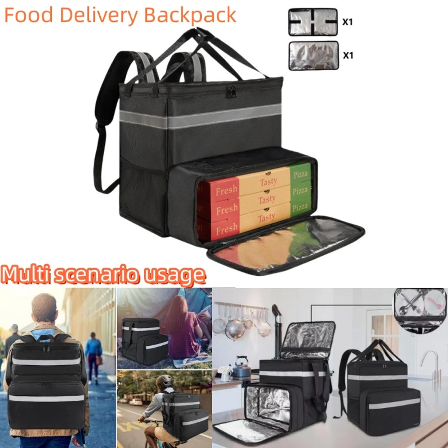 Food Delivery Backpack, Expandable Insulated Hot Pizza Bags for Delivery,Camping