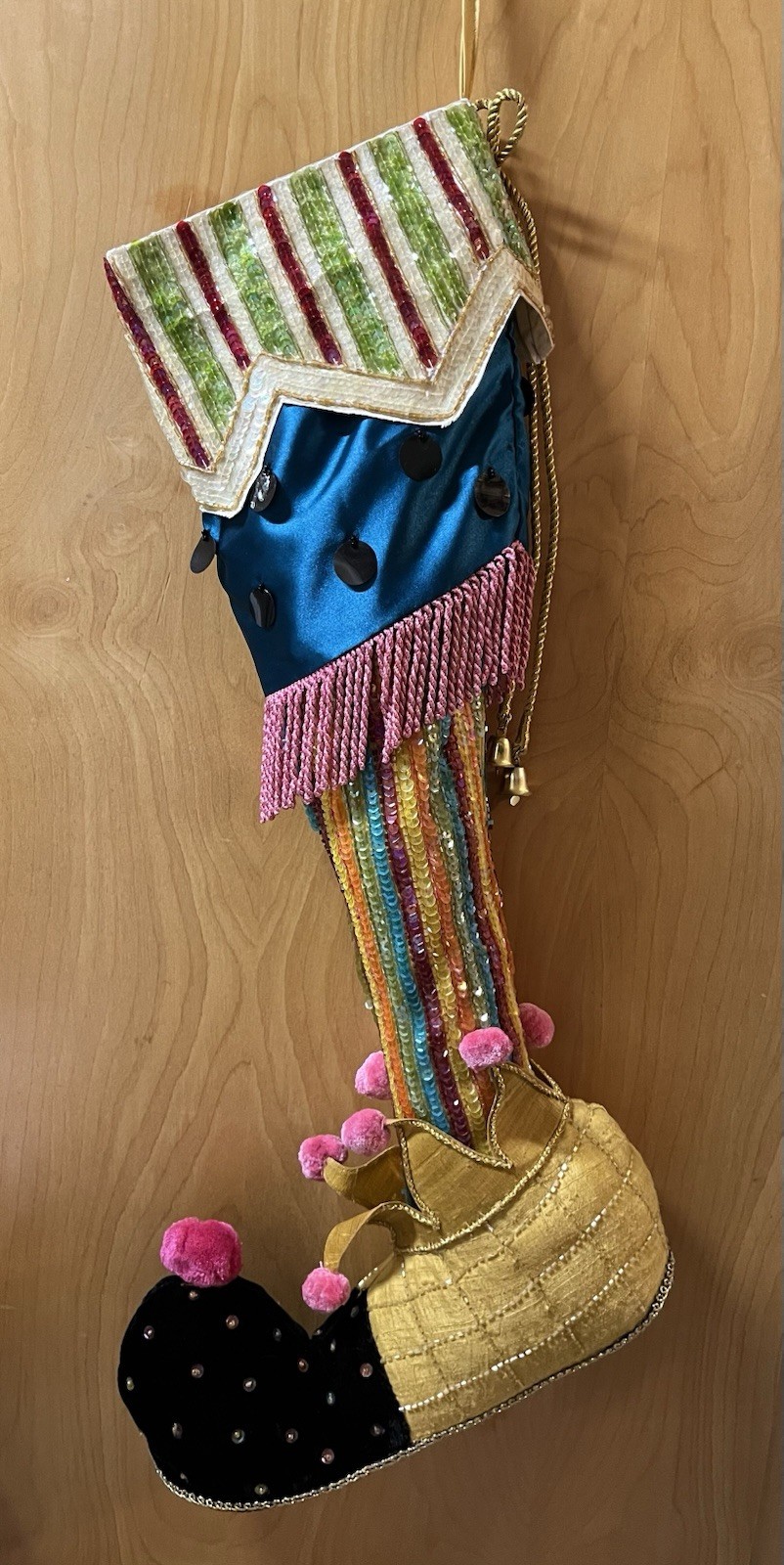 Katherine's Collection Fancy 28”Christmas Stocking Sequins,Beaded, Fringe, Bells