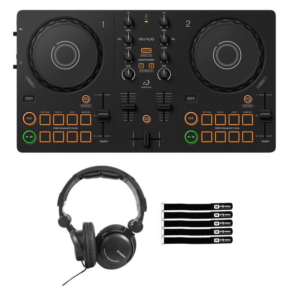 AlphaTheta DDJ-FLX2 Compact Beginner 2-Channel Serato DJ Controller, Headphones