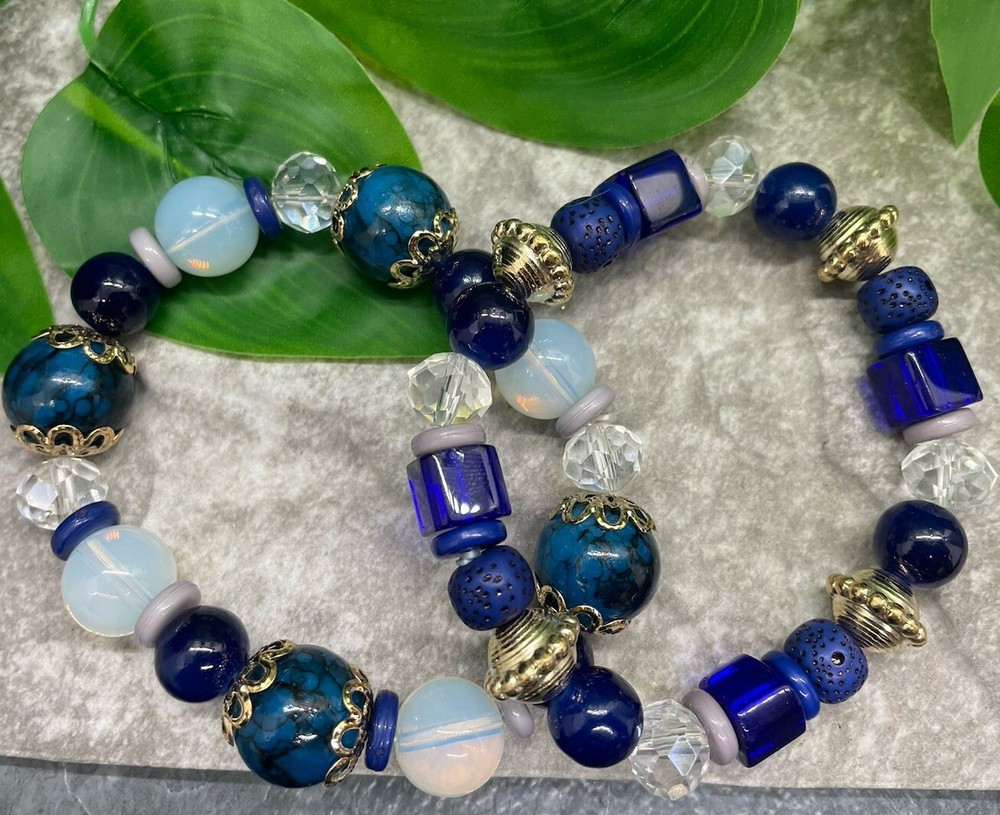 2 PC Handmade Bohemian Beaded Stackable 7” Plus Stretch Bracelet Set New B1678