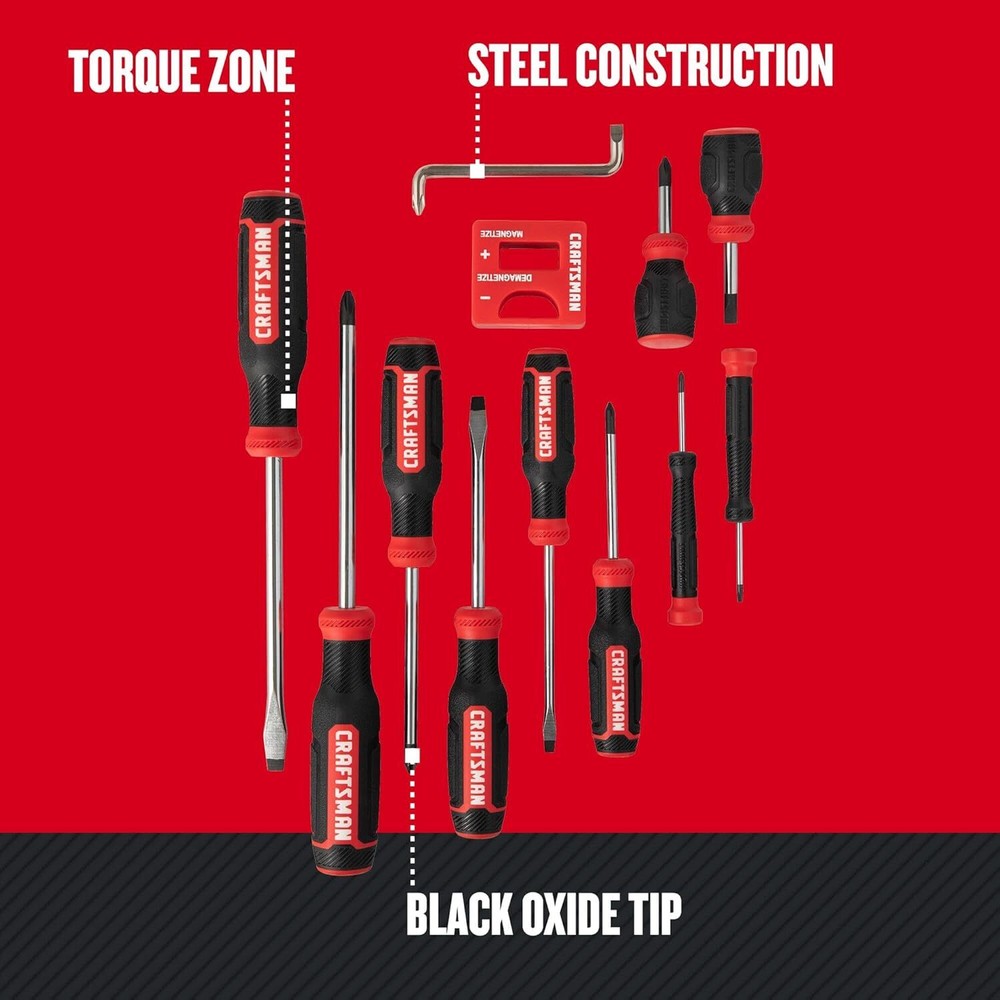 12 Piece Bi-material Screwdriver Set Black Oxide Tip Ergonomic Handle"