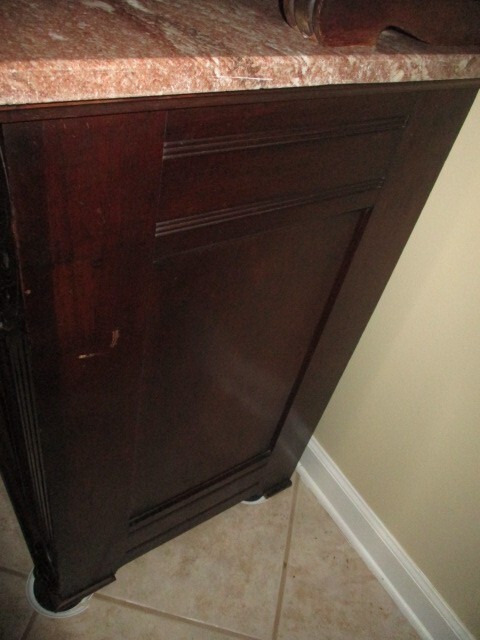 Antique Victorian Walnut Sideboard w/ Brown Marble Top
