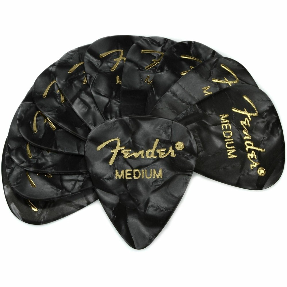 Fender 351 Shape Premier Celluloid Guitar Picks, Medium, Black Moto, 12-Pack