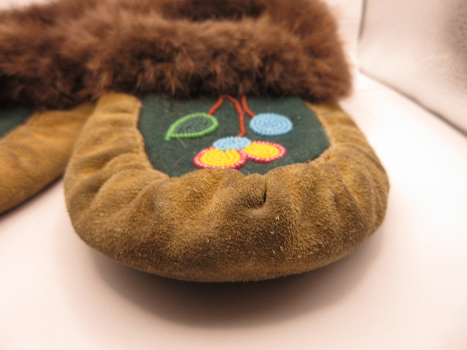 Antique Native American Indian Ojibwe Leather Beaded Moccasins Adult Baby