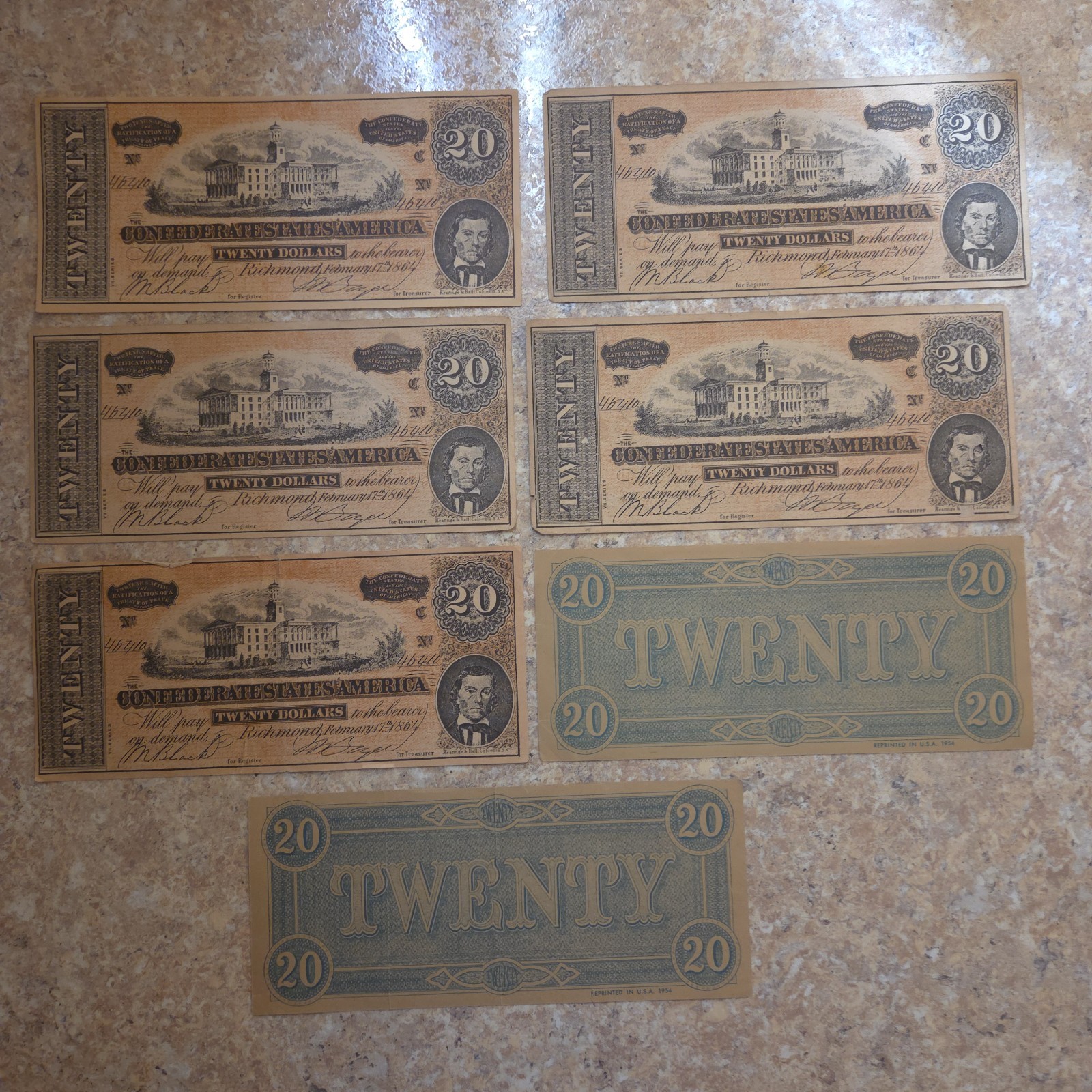 Lot Of 75 Confederate & State Civil War Currency (Facsimile) Mixed Denomination