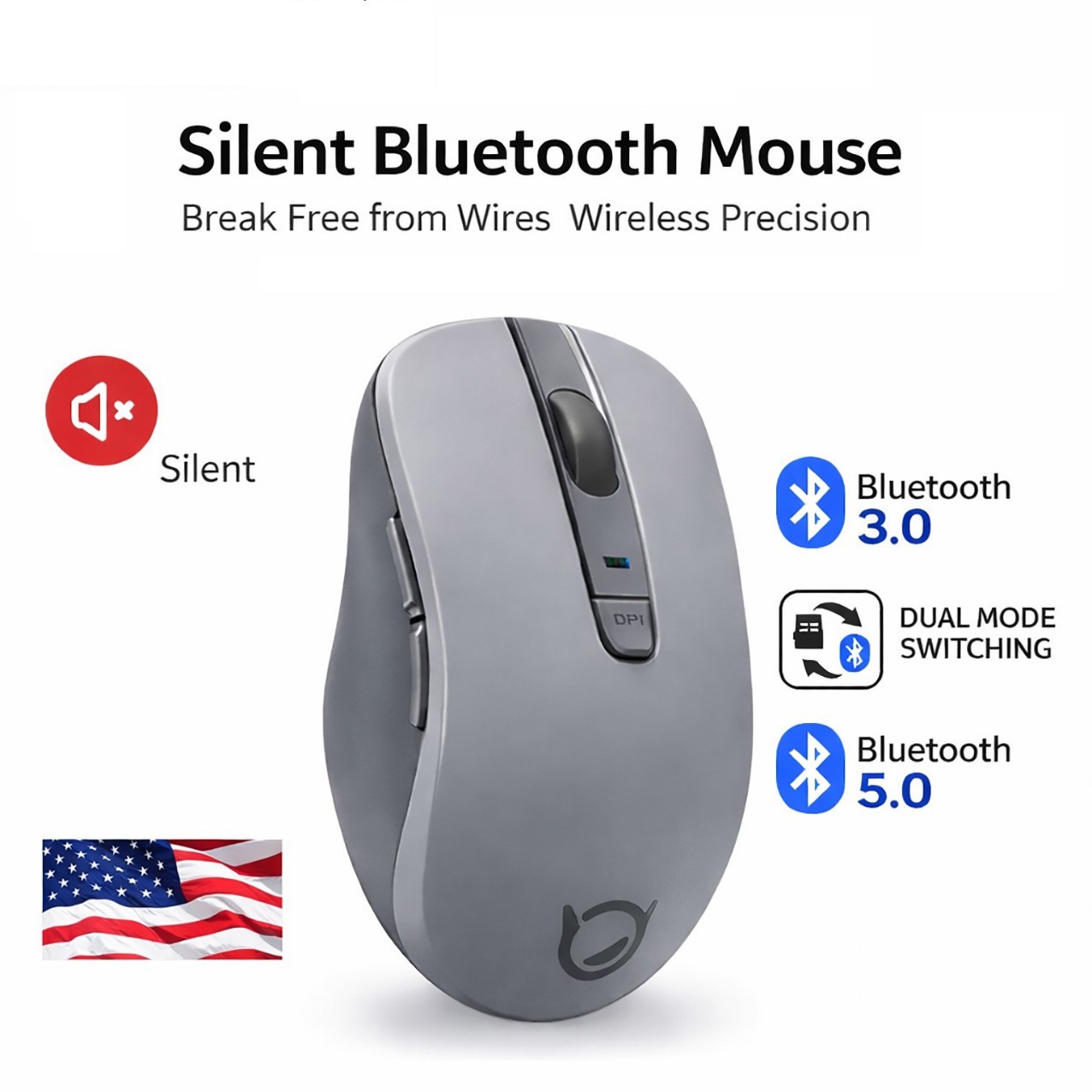 Lenovo Bluetooth 5.0 Wireless Mouse Dual Mode Silent 1600 DPI Optical Ergonomic