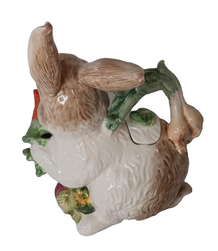 New Decorative Bunny & Vegetable Ceramic Teapot - Tiny Lid & Small Spout