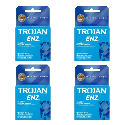4 Pack Trojan Enz Condoms Lubricated Latex 3 Each