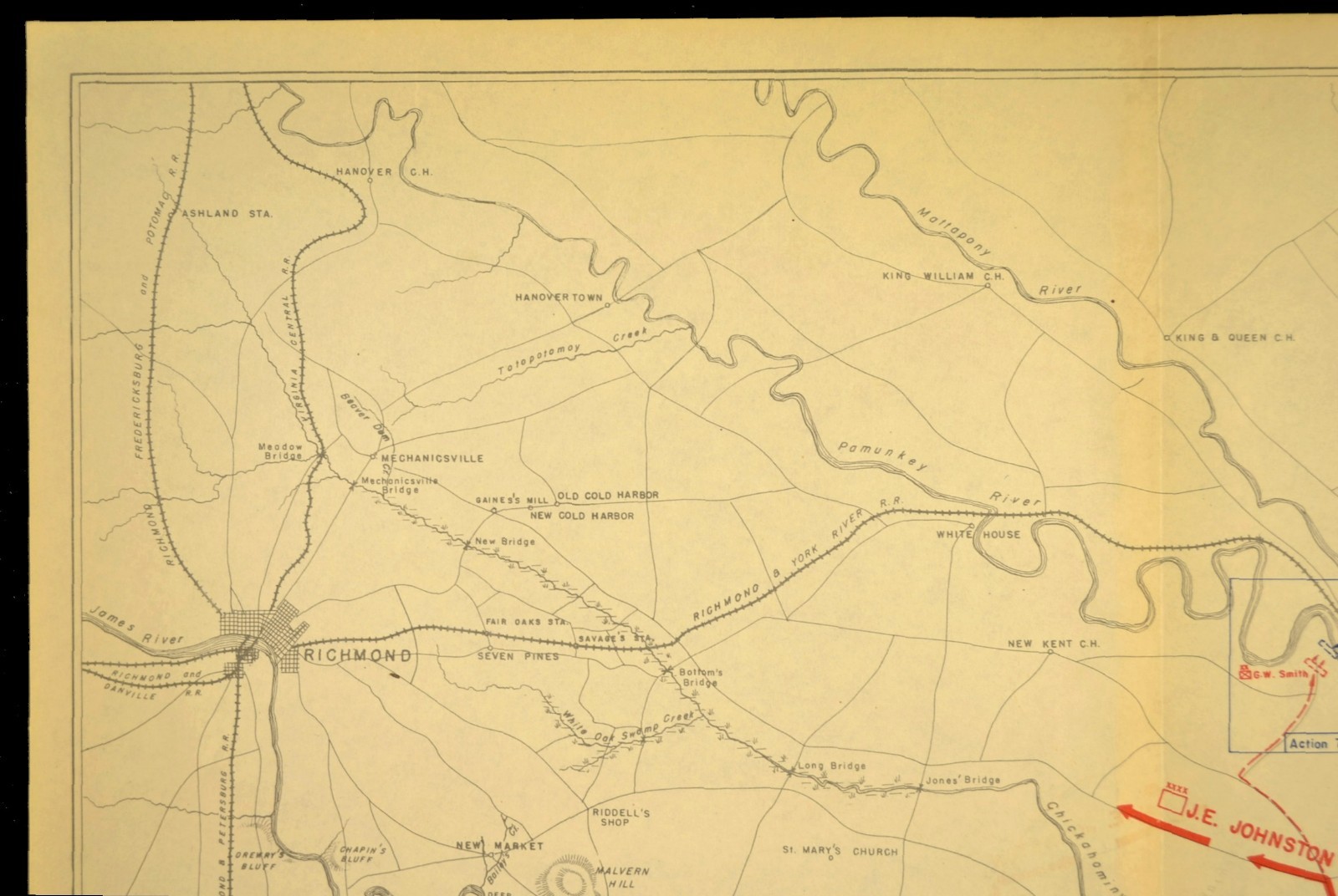 Battle of Williamsburg Map Virginia May 5th 1862 Confederate Retreat to Richmond