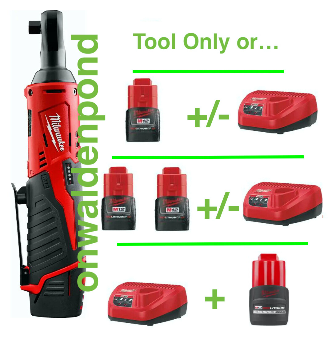 GENUINE MILWAUKEE M12 3/8" RATCHET 2457-20 w/ 1.5AH or 2.5AH BATTERY OPTION SET