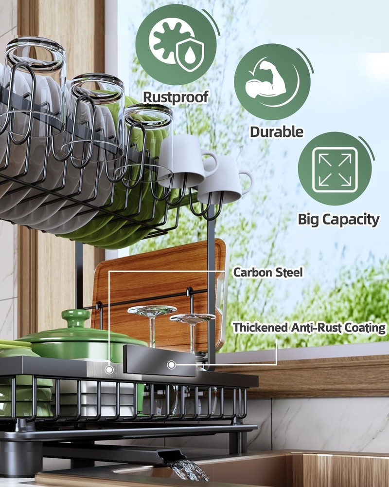 Dish Drying Rack 2 Tier Space-Saving Dish Rack Multifunctional Dish Drainer