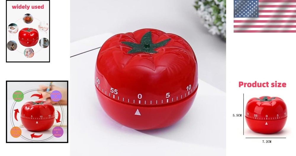 Charming Red & White 60-Minute Mechanical Kitchen Timer - No Batteries Needed