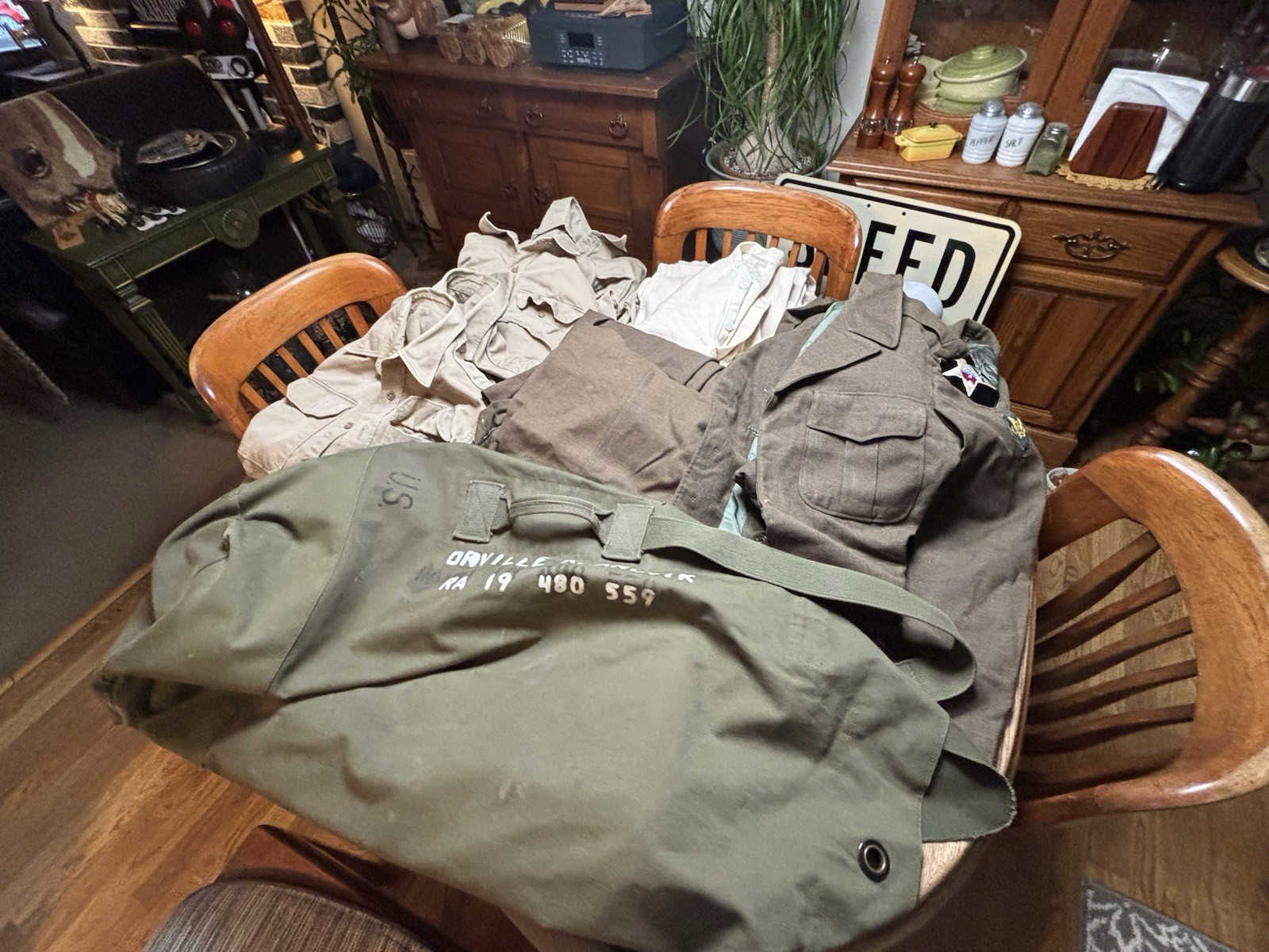 WW II 2nd Infantry Division Clothing Lot Patches, Pants, Shirts, Jackets, Duffle