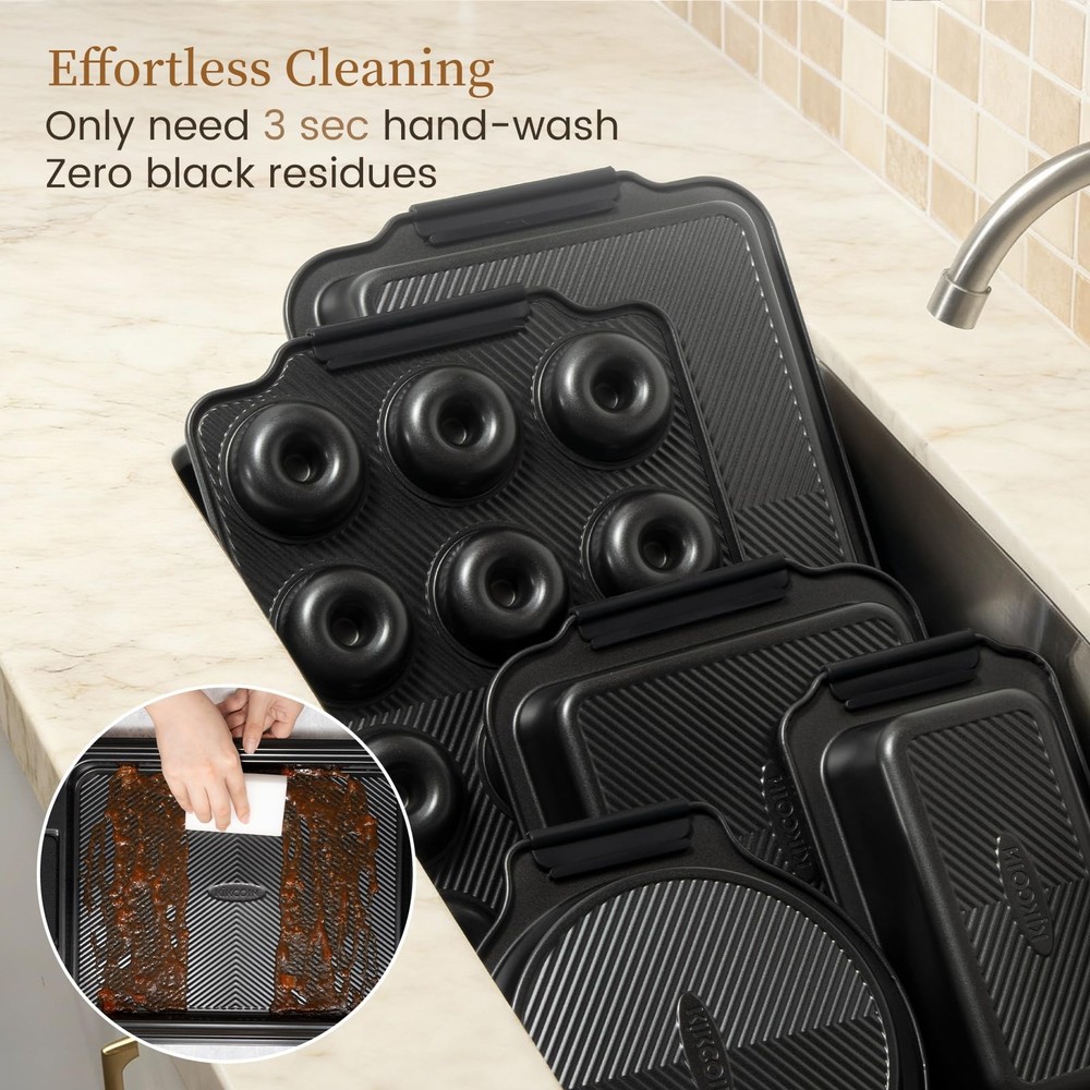 25 PCS Stackable Baking Pans Set, Non-stick Bakeware Sets with Silicone Handl...