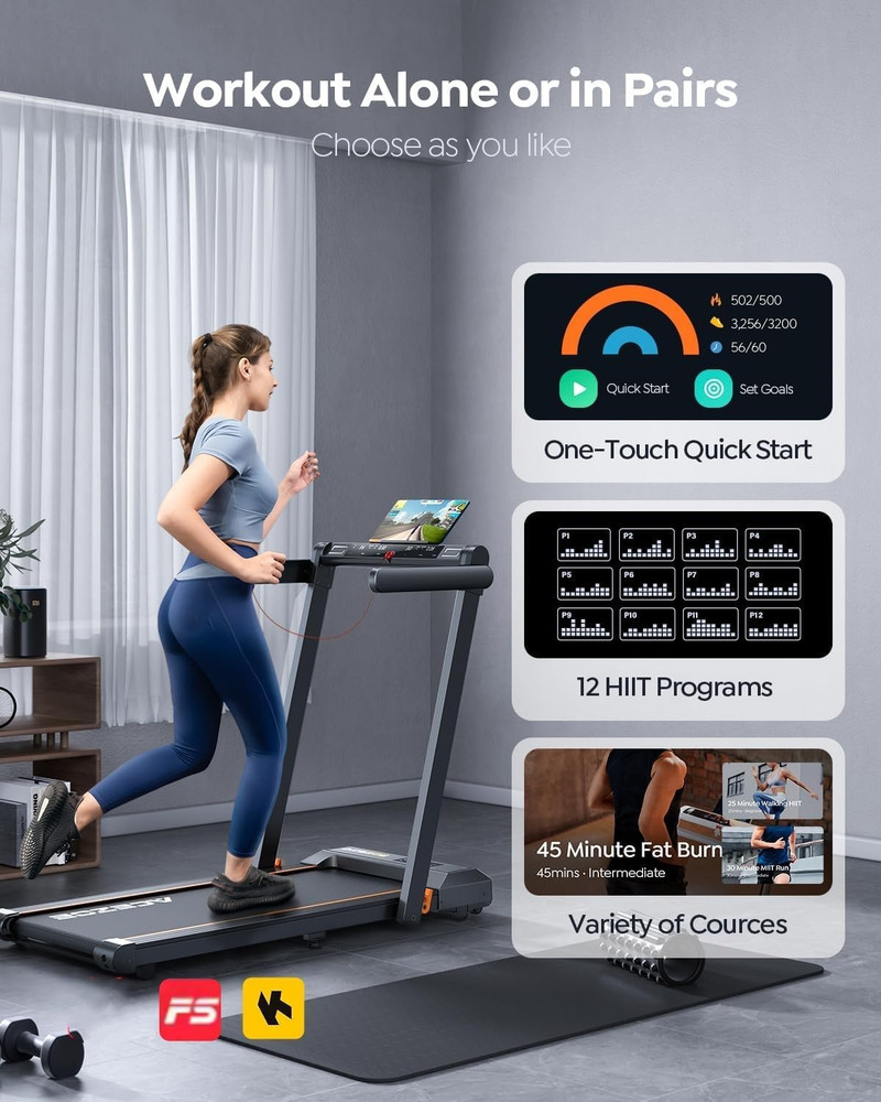 Compact 2-in-1 Folding Treadmill with Handle, 300Lbs Capacity, Smart Apps