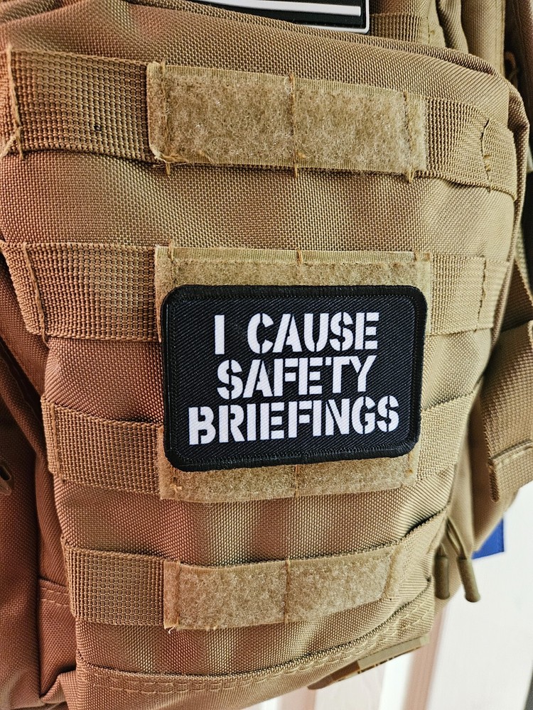 I cause safety briefings black and white 2"x3" hook & loop backing patch