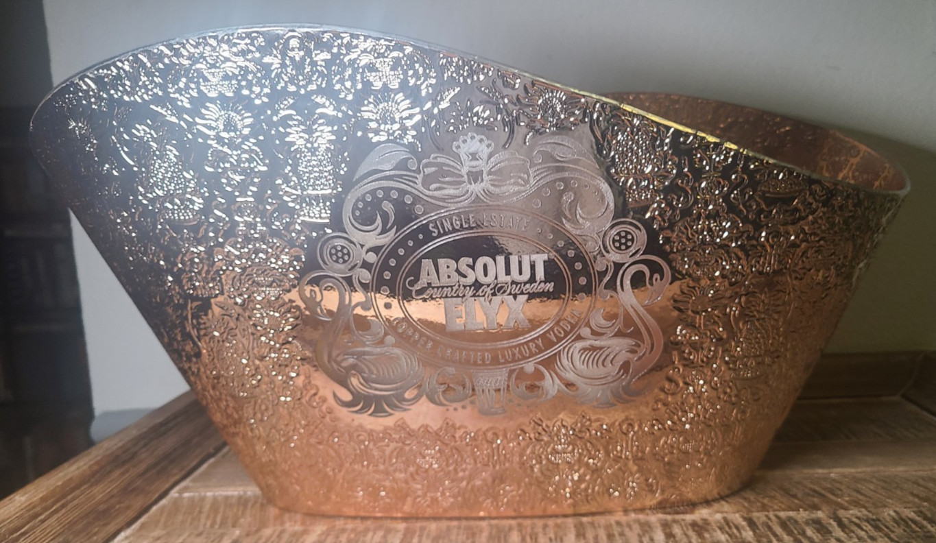 ABSOLUT ELYX Demask Copper Plastic LED White Illuminated Display Ice Bucket