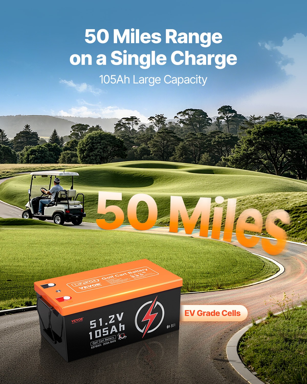 VEVOR 48V 105Ah Golf Cart Lithium Battery 20A Charger LCD Monitor & 4000+ Cycle