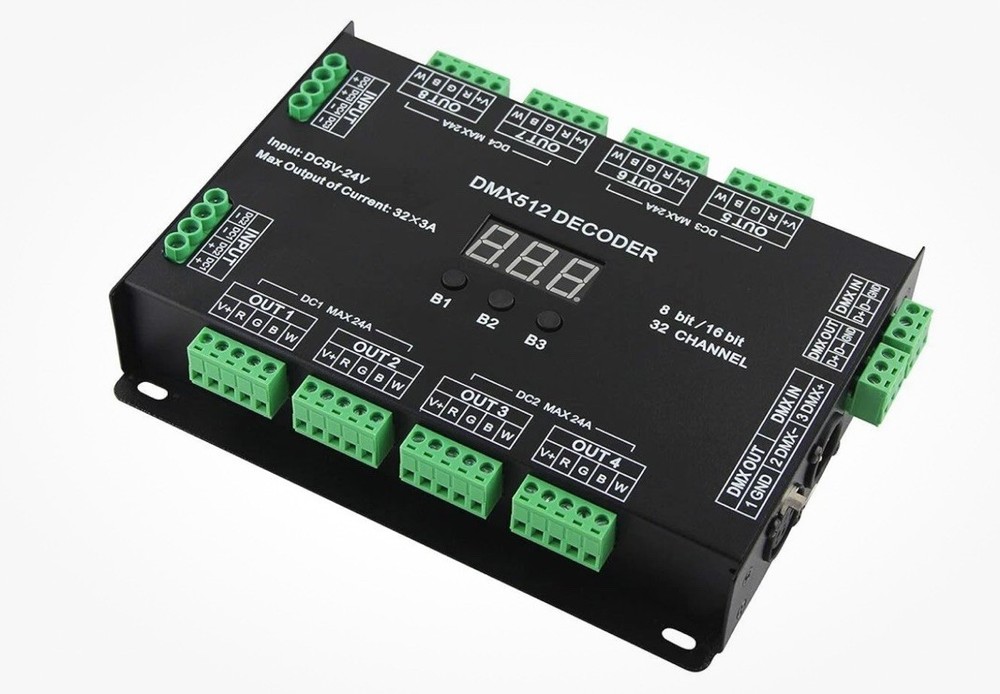 32Ch Rgbw Dmx512 Decoder 5-24V Automatic Voltage Adaptation Pwm Control