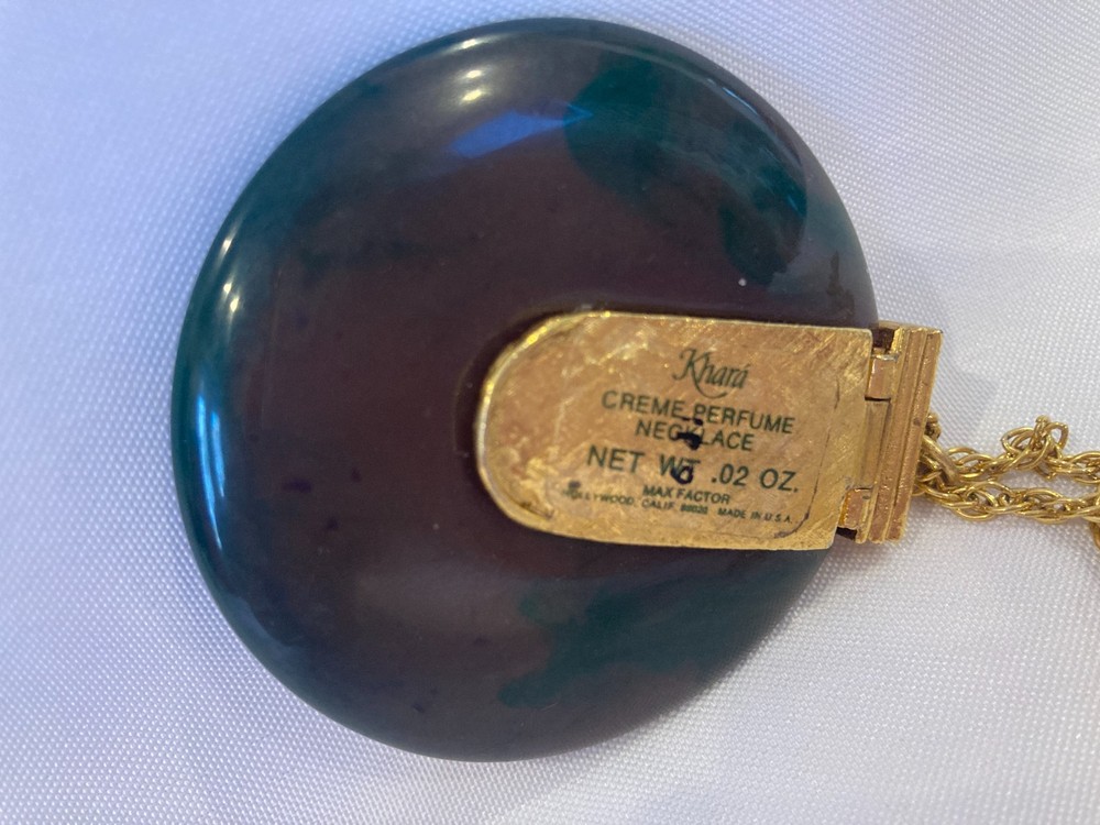 Vtg Max Factor “Khara” Perfume Glacé Necklace – 1970s Solid Perfume Pendant